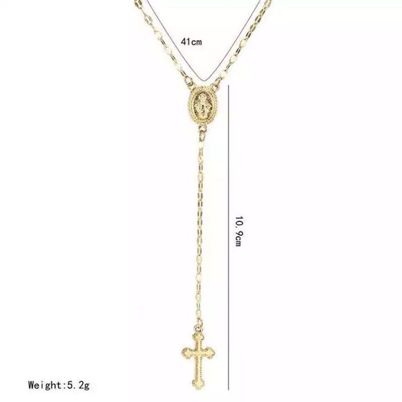 B172 WOMENS GOLD TONE CRUCIFIX AND VIRGIN MARY PENDANTS ROSARY CHAIN NECKLACE - Picture 5 of 7